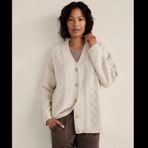 New Talbots women's cream cable knit button down cardigan S/M wool/alpaca blend